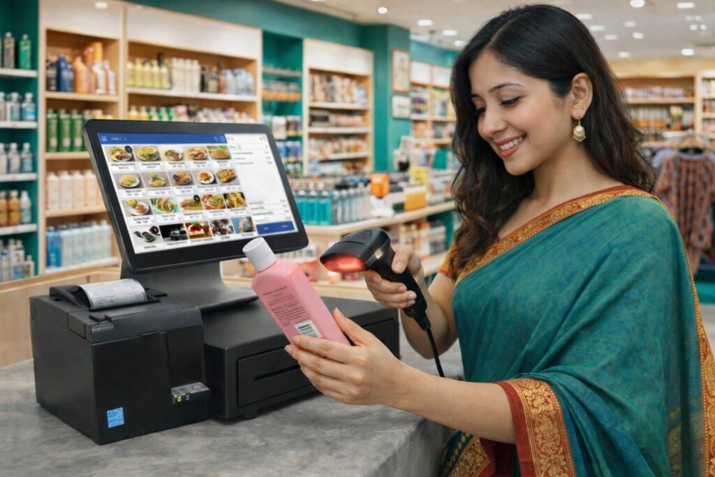 Customer paying at a retail counter with Clotouch POS