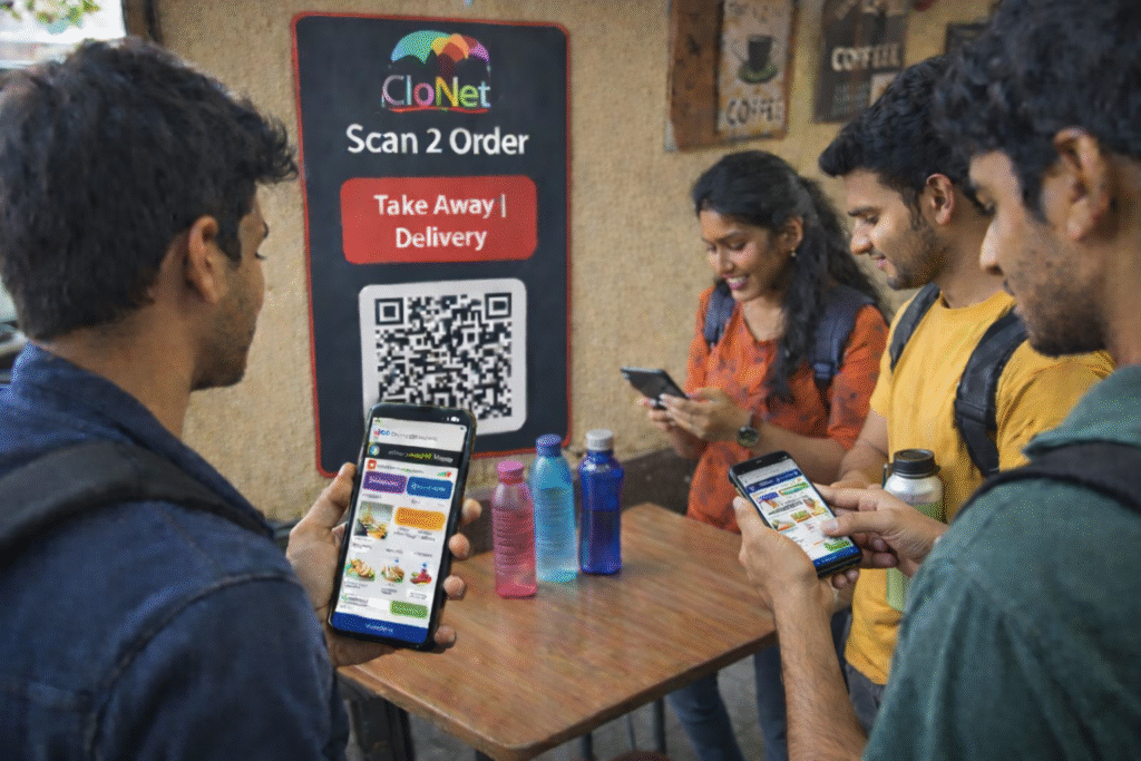 Canteen student using QR scan to order