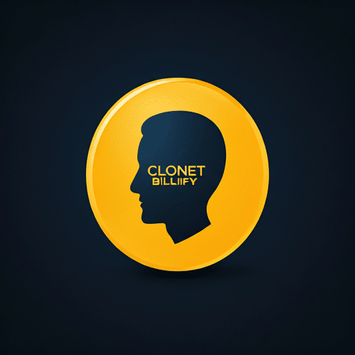Clonet Billify gold coin graphic with a head silhouette